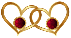 a pair of golden hearts with rubies 
